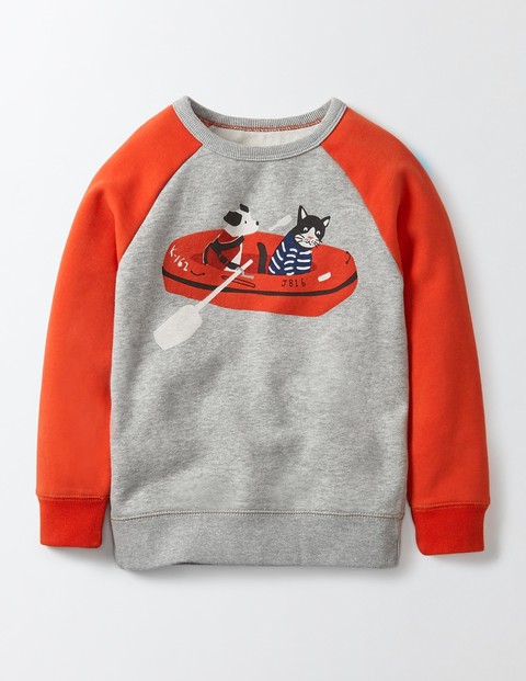 Fun Coastal Sweatshirt Grey Marl Boys Boden, Grey Marl Fun Coastal Sweatshirt Grey Marl Boys Boden, Grey Marl