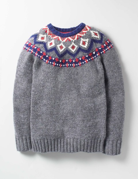 Chunky Fair Isle Crew Sweater Sidewalk Grey Fair Isle Boys Boden