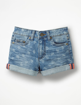 Printed Denim Shorts