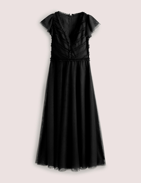 Tulle V-Neck Maxi Party Dress Black Women Boden