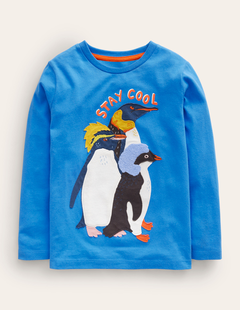 Penguin Applique T-shirt Blue Girls Boden