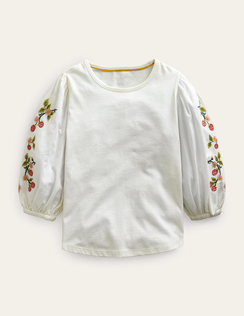Embroidered Puff Sleeve Top White Girls Boden