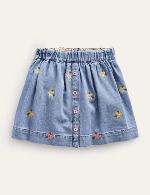 Button Through Twirly Skirt Denim Girls Boden