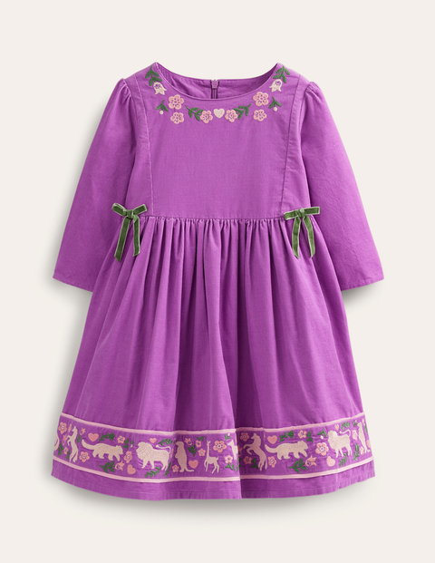 Embroidered Cord Dress Purple Girls Boden