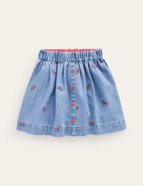 Button Through Twirly Skirt Blue Girls Boden