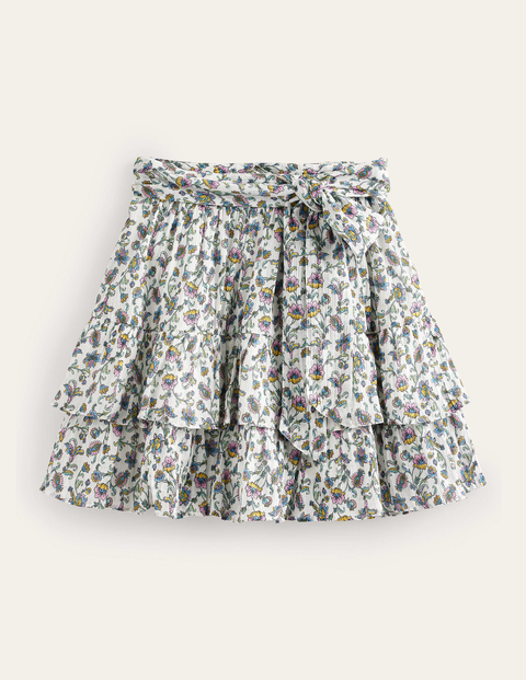 Tie-Waist Crinkle Mini Skirt White Women Boden
