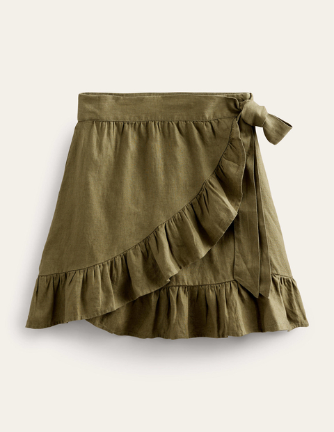 Linen Flippy Wrap Skirt Green Women Boden