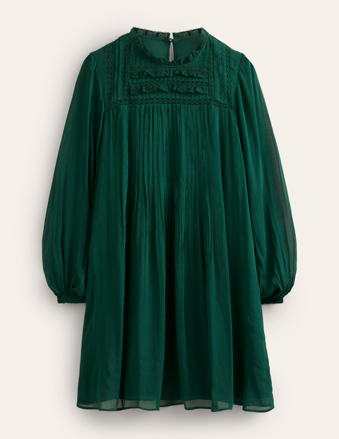 Yoke Detail Pleated Mini Dress Green Women Boden