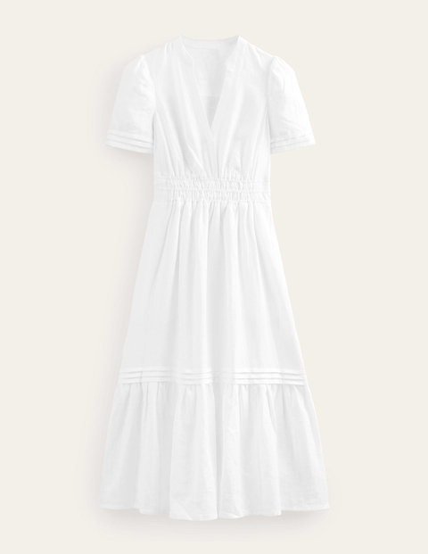 Pintuck Detail Midi Dress White Women Boden