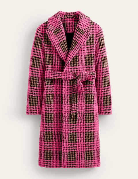 Bristol Wool Check Coat Pink Women Boden