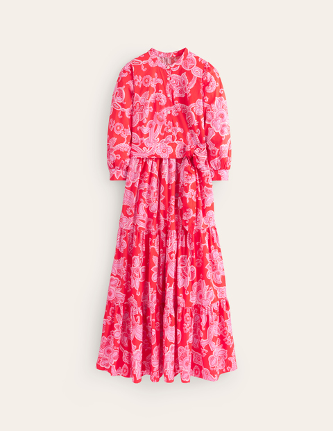 Alba Tiered Cotton Maxi Dress Pink Women Boden