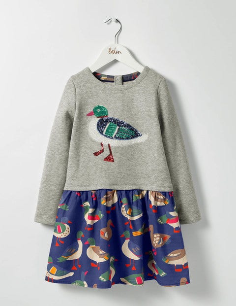 Sequin Appliqué Dress - Grey Marl/Rainbow Ducks Sequin Appliqué Dress - Grey Marl/Rainbow Ducks