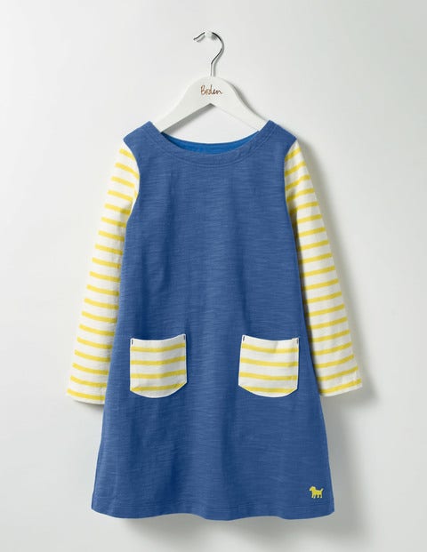 Stripy Jersey Dress - Washed Bluebell Blue Stripy Jersey Dress - Washed Bluebell Blue