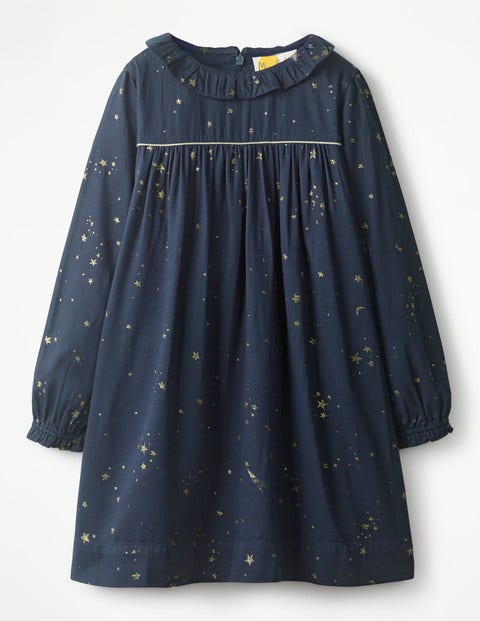 Ruffle Collared Dress - Navy/Gold Star Ruffle Collared Dress - Navy/Gold Star