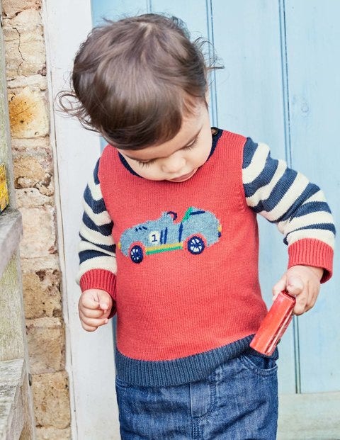 Fun Knitted Sweater - Crayon Red Cars Fun Knitted Sweater - Crayon Red Cars