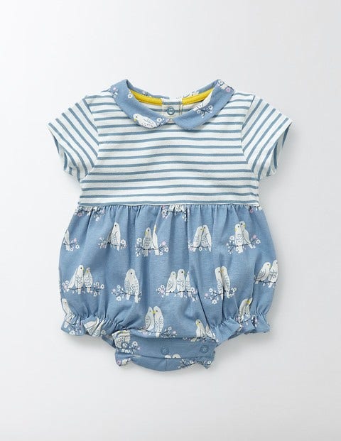 Hotchpotch Collar Romper - Soft Bluebell Love Birds Hotchpotch Collar Romper - Soft Bluebell Love Birds