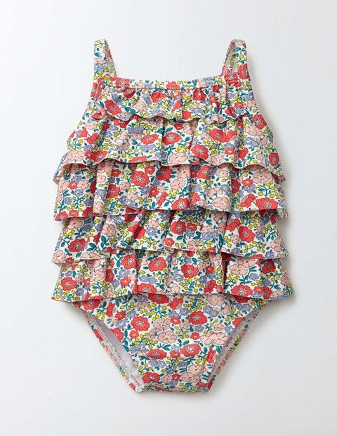 Baby Ruffle Swimsuit - Peach Sorbet Mini Flower Bed Baby Ruffle Swimsuit - Peach Sorbet Mini Flower Bed