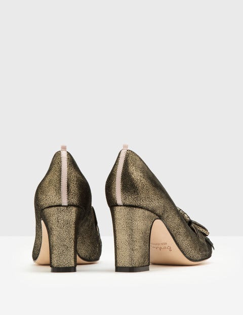 Pippa Loafer Mit Absatz - Altgold in Metallic-Knitteroptik Pippa Loafer Mit Absatz - Altgold in Metallic-Knitteroptik