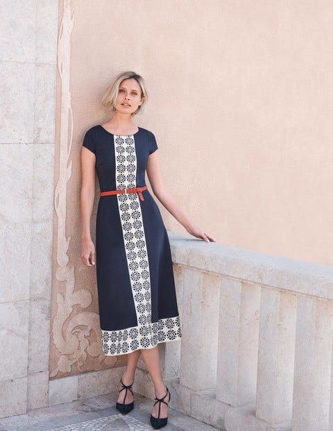Frederica Ponte Dress - Navy Tile Heart Stripe Frederica Ponte Dress - Navy Tile Heart Stripe