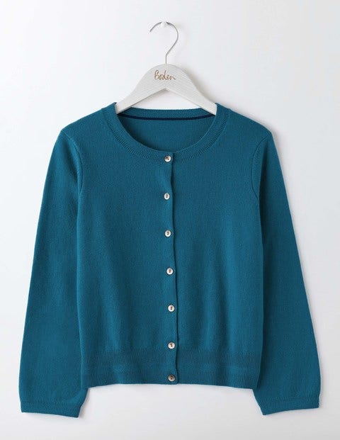 Cashmere Crop Crew Cardigan - Dark Cyan Cashmere Crop Crew Cardigan - Dark Cyan