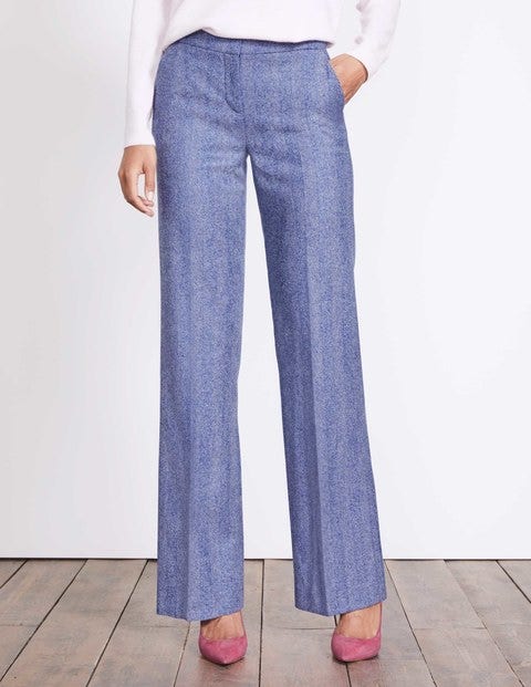 British Tweed Wide Leg Pants - Blue and Ivory Herringbone British Tweed Wide Leg Pants - Blue and Ivory Herringbone