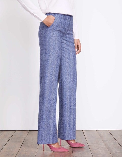 British Tweed Wide Leg Pants - Blue and Ivory Herringbone British Tweed Wide Leg Pants - Blue and Ivory Herringbone