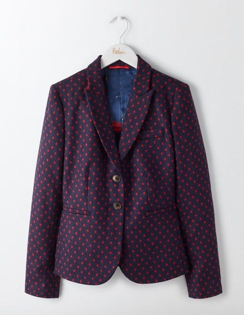 Elizabeth British Tweed Blazer - Navy with Post Box Red Spot Elizabeth British Tweed Blazer - Navy with Post Box Red Spot