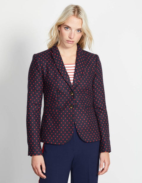 Elizabeth British Tweed Blazer - Navy with Post Box Red Spot Elizabeth British Tweed Blazer - Navy with Post Box Red Spot