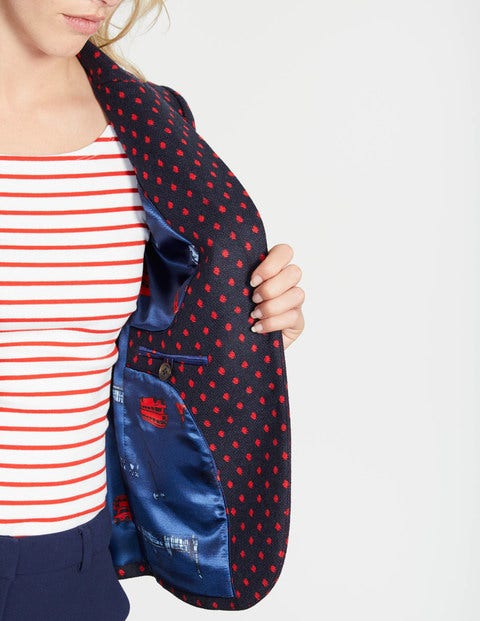 Elizabeth British Tweed Blazer - Navy with Post Box Red Spot Elizabeth British Tweed Blazer - Navy with Post Box Red Spot