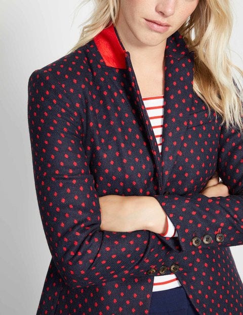 Elizabeth British Tweed Blazer - Navy with Post Box Red Spot Elizabeth British Tweed Blazer - Navy with Post Box Red Spot