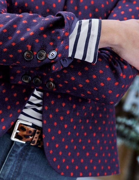 Elizabeth British Tweed Blazer - Navy with Post Box Red Spot Elizabeth British Tweed Blazer - Navy with Post Box Red Spot