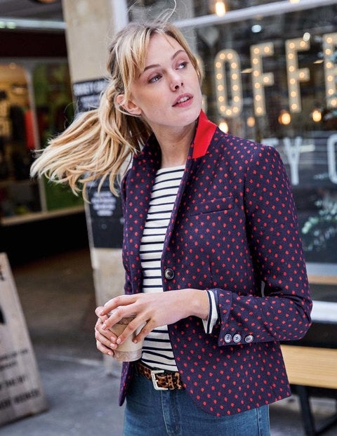 Elizabeth British Tweed Blazer - Navy with Post Box Red Spot Elizabeth British Tweed Blazer - Navy with Post Box Red Spot