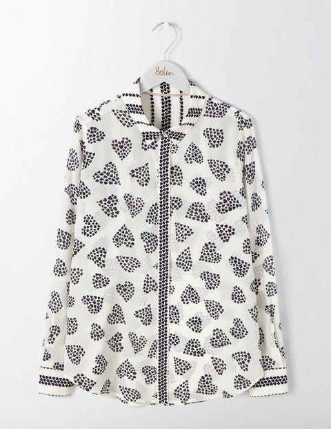 Silk Shirt - Ivory and Navy Scattered Spot Silk Shirt - Ivory and Navy Scattered Spot