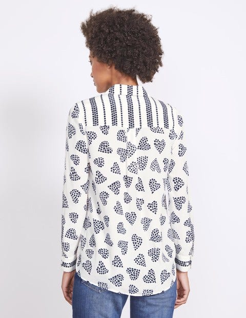 Silk Shirt - Ivory and Navy Scattered Spot Silk Shirt - Ivory and Navy Scattered Spot