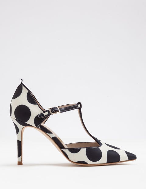 Angelica T-Bar Heel - Ivory & Navy Spot Angelica T-Bar Heel - Ivory & Navy Spot