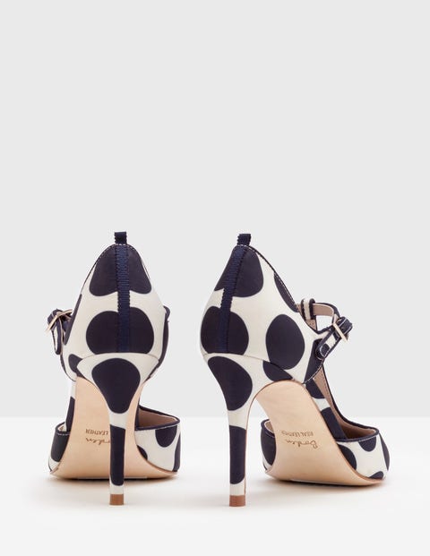 Angelica T-Bar Heel - Ivory & Navy Spot Angelica T-Bar Heel - Ivory & Navy Spot