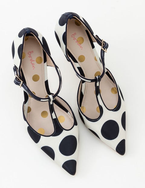 Angelica T-Bar Heel - Ivory & Navy Spot Angelica T-Bar Heel - Ivory & Navy Spot