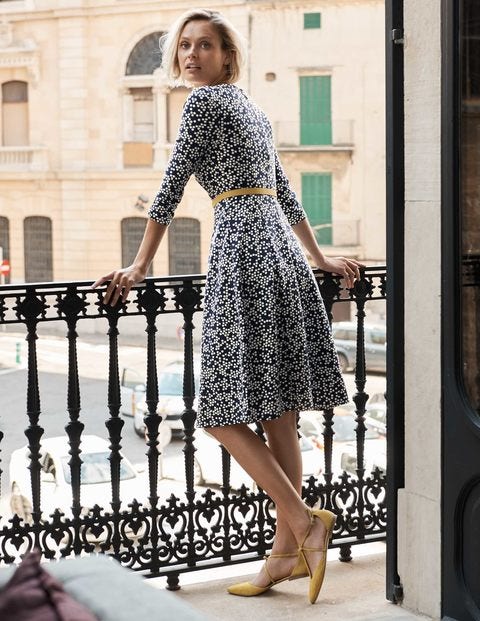 Fit And Flare Ponte Dress - Navy Blossom Spot Fit And Flare Ponte Dress - Navy Blossom Spot