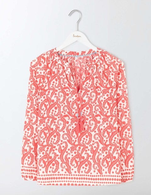 Gauzy Boho Top - Coral Reef Acanthus Leaf Gauzy Boho Top - Coral Reef Acanthus Leaf