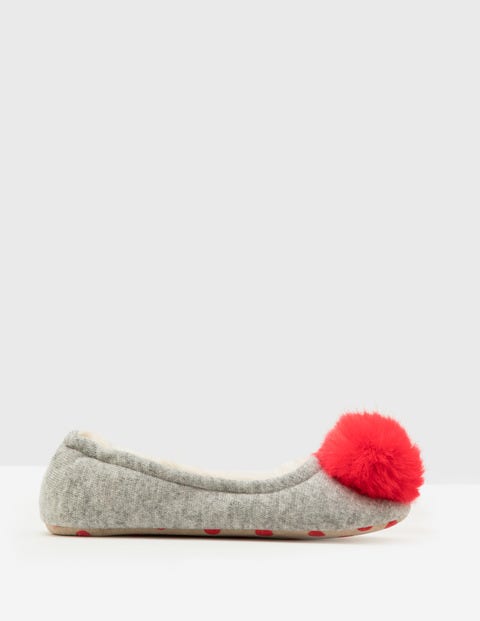 Knitted Pompom Slippers - Grey Melange Knitted Pompom Slippers - Grey Melange