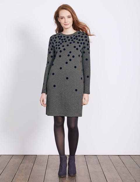 Flocked Spot Sweatshirt Dress - Charcoal Spot Flocked Spot Sweatshirt Dress - Charcoal Spot