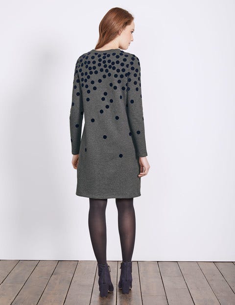 Flocked Spot Sweatshirt Dress - Charcoal Spot Flocked Spot Sweatshirt Dress - Charcoal Spot