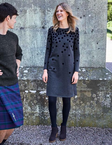 Flocked Spot Sweatshirt Dress - Charcoal Spot Flocked Spot Sweatshirt Dress - Charcoal Spot