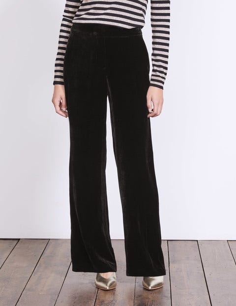 Velvet Wide Leg Trousers - Black Velvet Wide Leg Trousers - Black