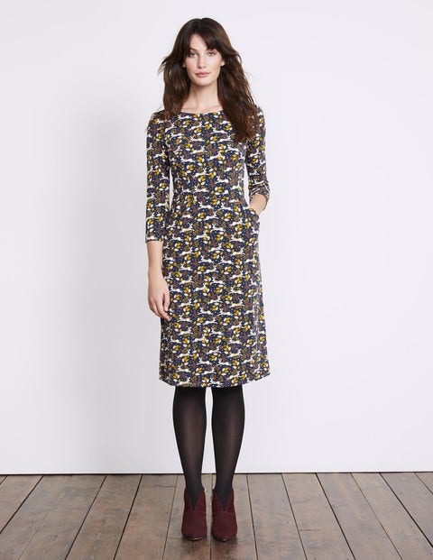 Penny Jersey Dress - Carbon Blue Field Hare Penny Jersey Dress - Carbon Blue Field Hare