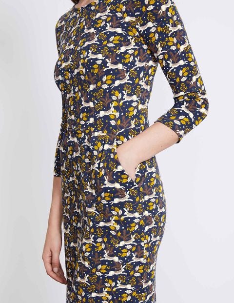 Penny Jersey Dress - Carbon Blue Field Hare Penny Jersey Dress - Carbon Blue Field Hare