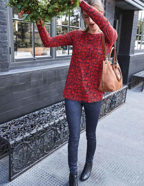 Libby Jersey Top - Post Box Red Winter Floral Libby Jersey Top - Post Box Red Winter Floral