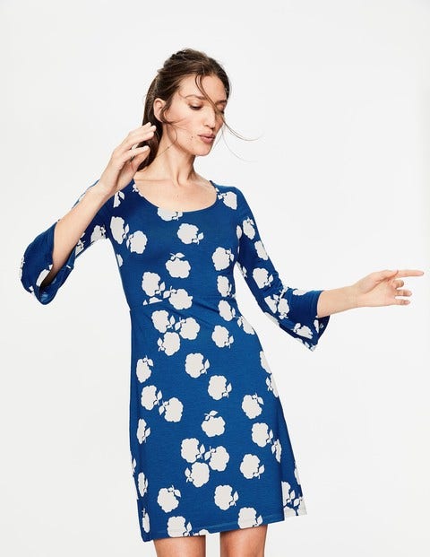 Miriam Jersey Tunic - Lupine Blue Woodblock Floral Miriam Jersey Tunic - Lupine Blue Woodblock Floral