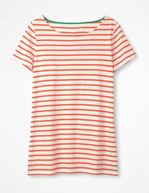 Kurzärmeliges Bretonshirt - Naturweiß/Guave Kurzärmeliges Bretonshirt - Naturweiß/Guave