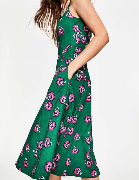 Charlotte Dress - Sap Green, Floral Scattered Charlotte Dress - Sap Green, Floral Scattered